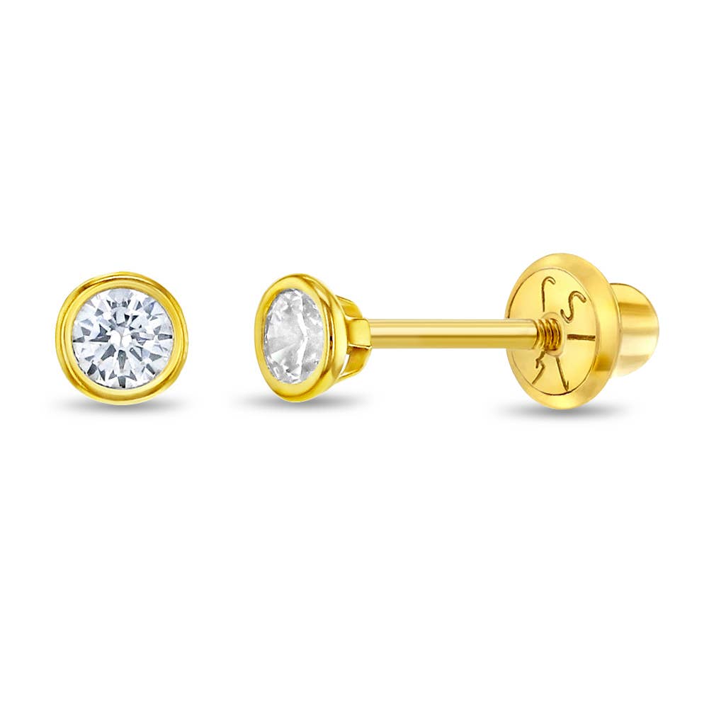14k Gold Tiny Bezel Set CZ Baby / Toddler / Kids Earrings