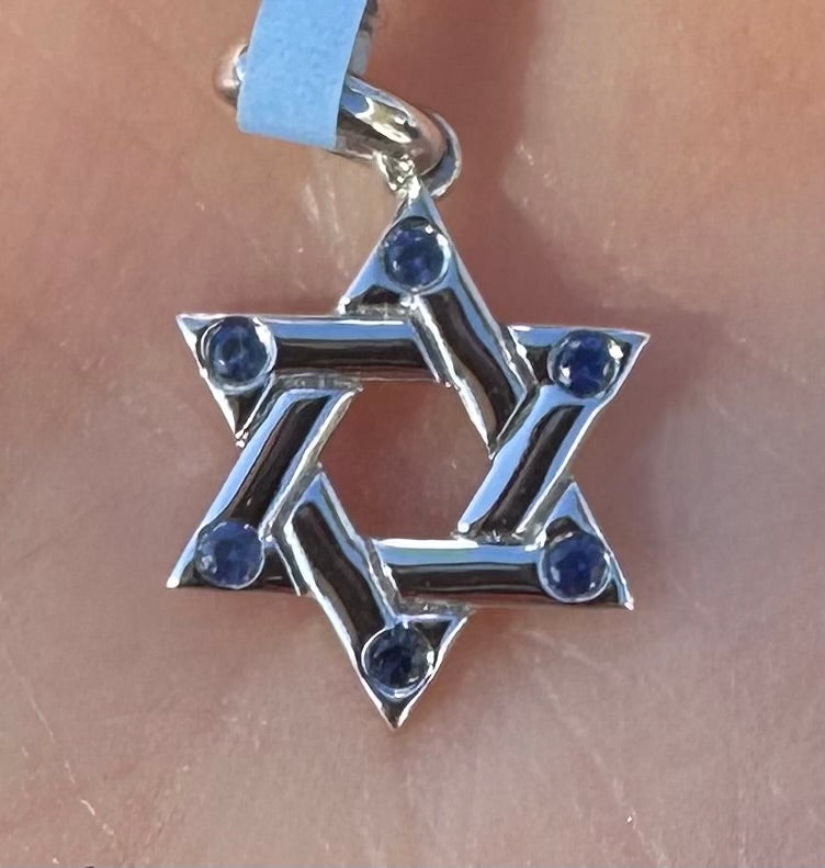 White gold Star of David charm with sapphire stones