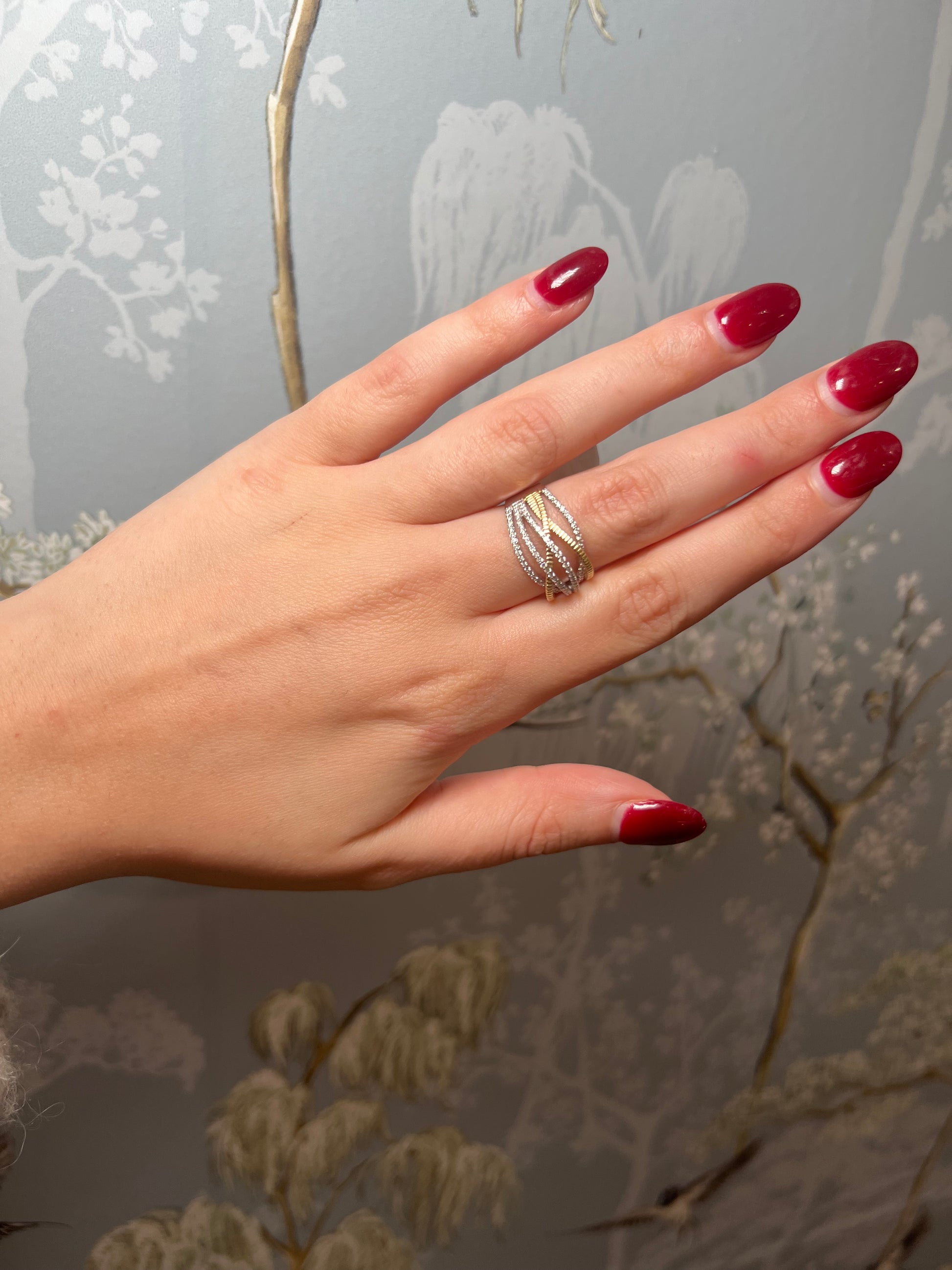 14k Gold and Diamond Crossover Waves Ring