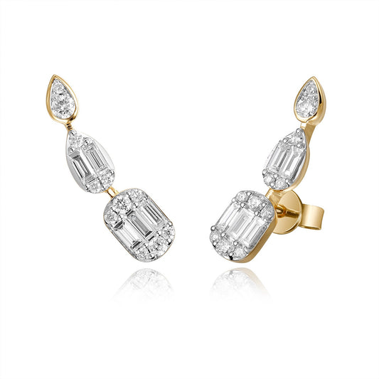 Triple Stone Bezel Crawler Earrings