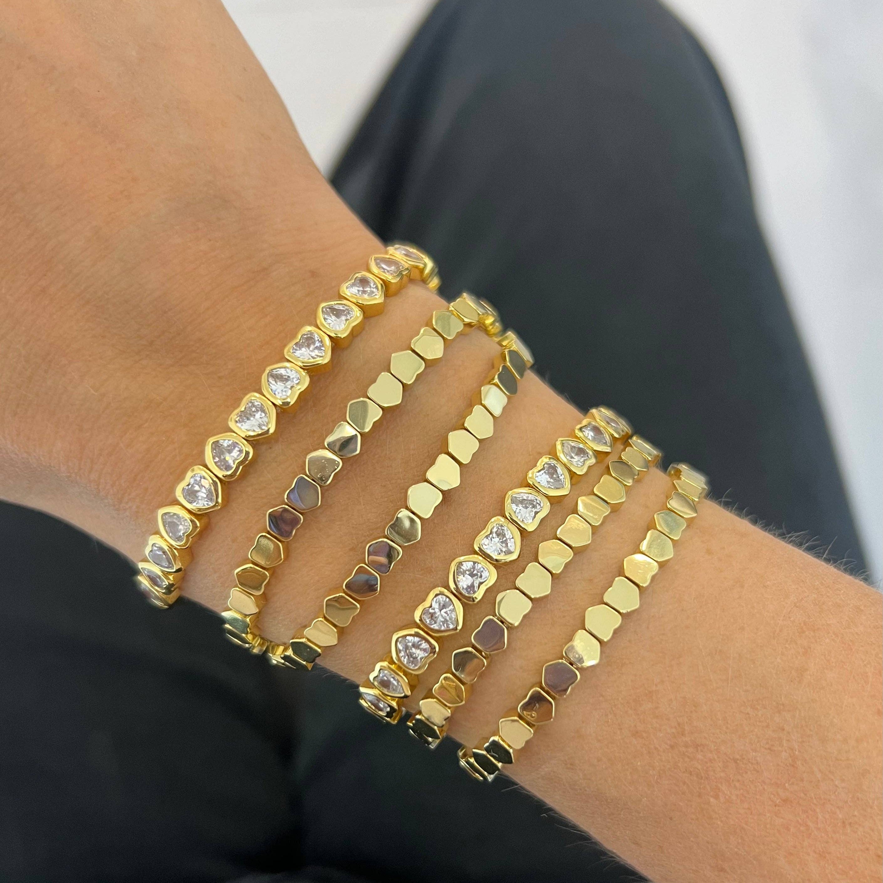 Mini Solid Stretchy Bezel Heart Bracelet