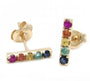 14kt Yellow Gold Rainbow bar Round Prong Multi Gem Earrings
