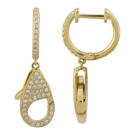 14k Yellow Gold Diamond Lobster Hanging Huggie Earrings