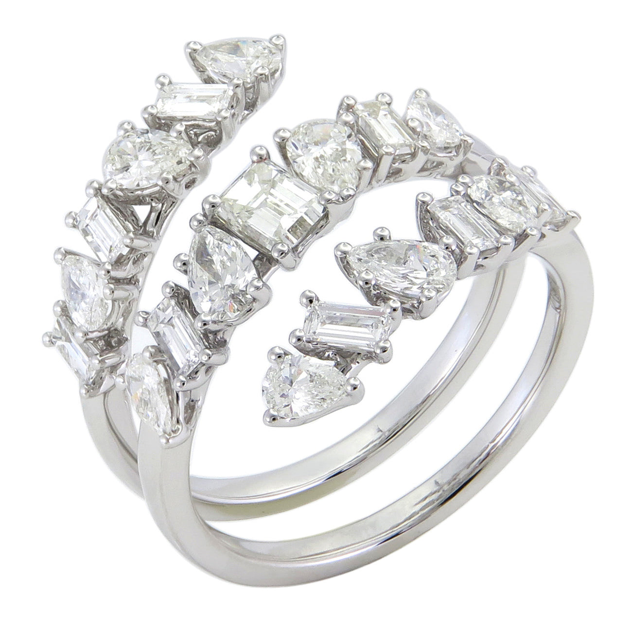 14k White Gold Lab Multi Shape Diamond Wrap Ring