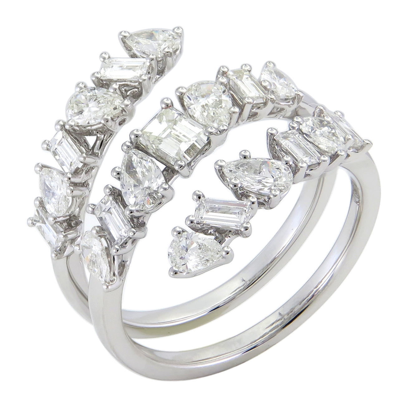 14k White Gold Lab Multi Shape Diamond Wrap Ring