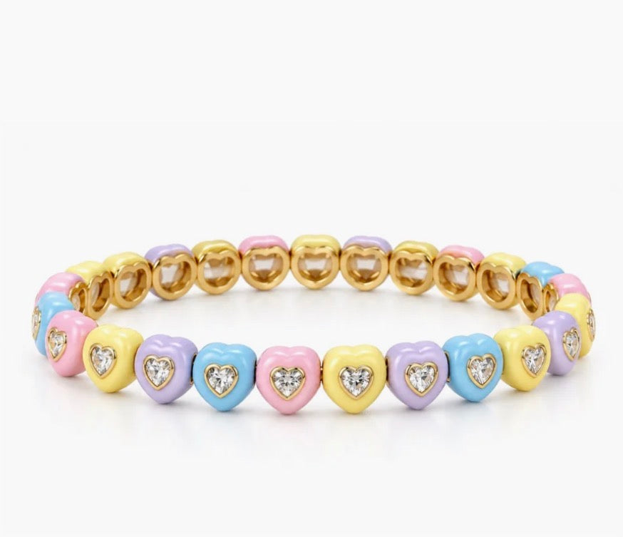 COTTON CANDY HEART STRETCHY BRACELET