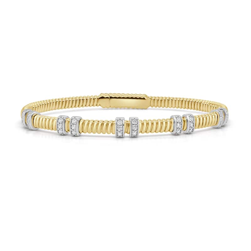 14k Yellow Gold and Diamond Fluted Bangle