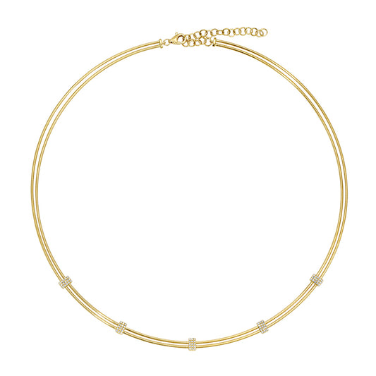 14k Yellow Gold Skinny Omega Chain Diamond Necklace