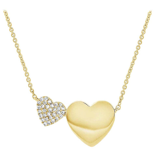 14k Yellow Gold Pave Diamond Double Heart Necklace