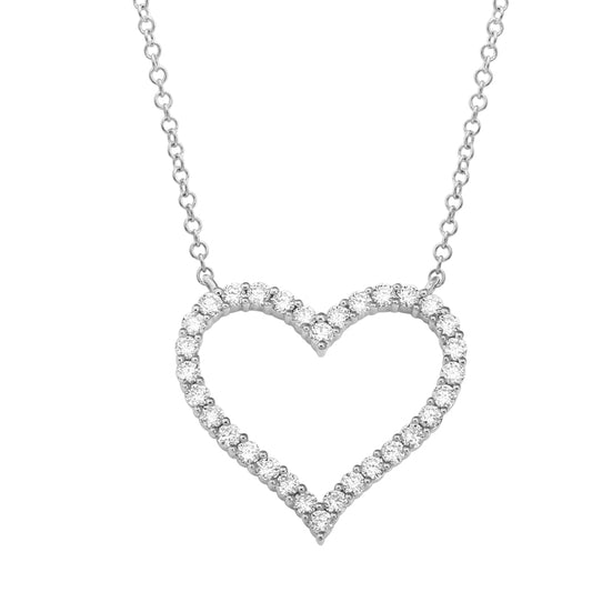 14k White Gold Open Heart Medium Diamond Necklace