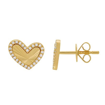 14k Yellow Gold Fluted Heart Studs