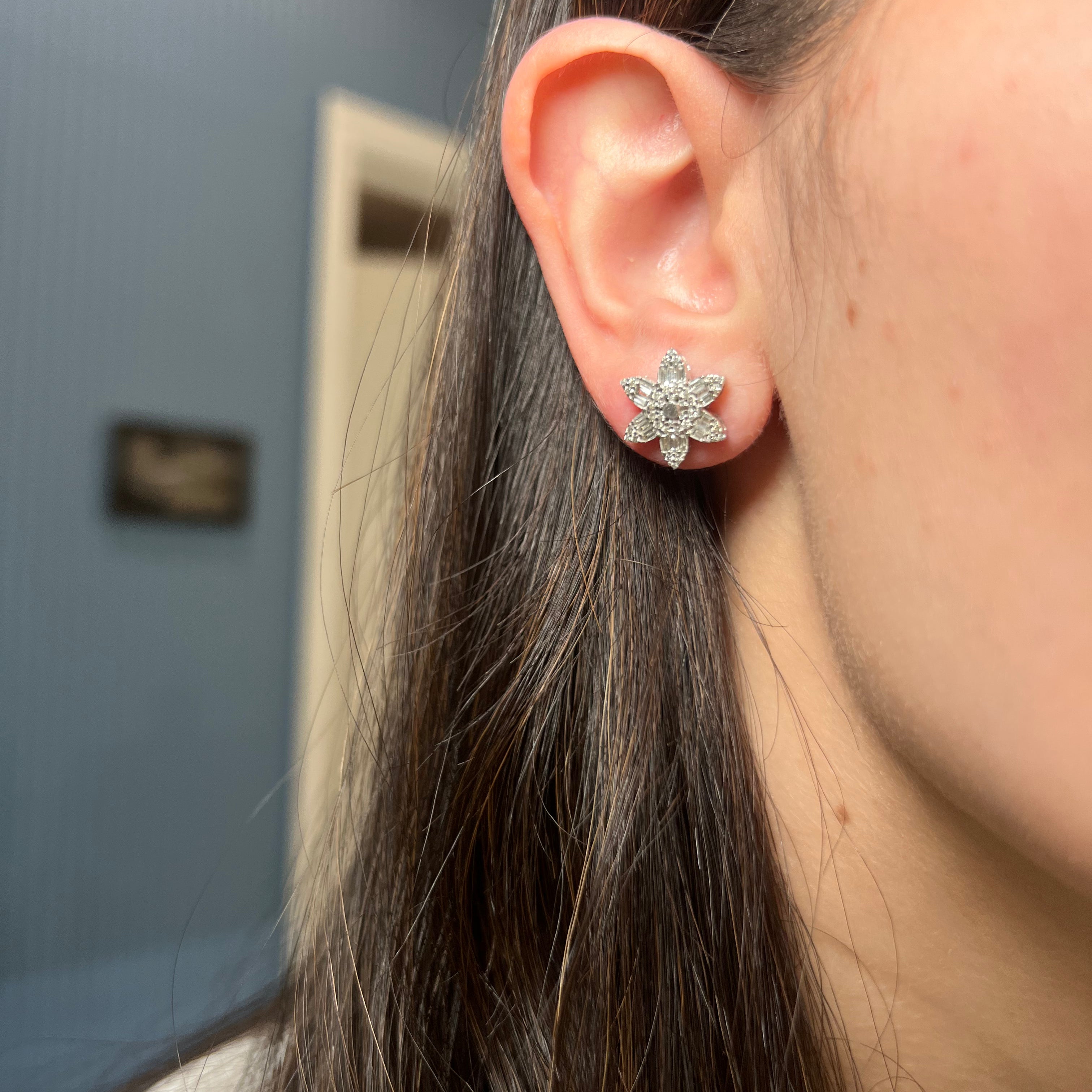 Diamond Snowflake Flower Stud