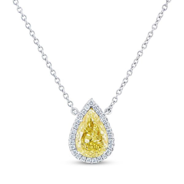 Halo Pear Shaped Yellow Diamond Pendant
