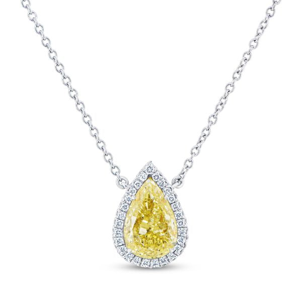 Halo Pear Shaped Yellow Diamond Pendant