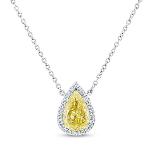 Halo Pear Shaped Yellow Diamond Pendant