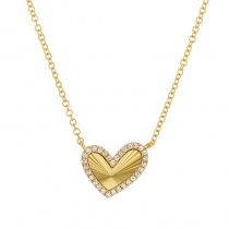 14k Yellow Gold Lines / Fluted Special Shaped Heart Diamond Necklace