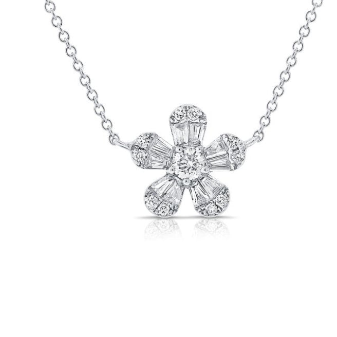 .46CT BAGUETTES AND DIAMOND FLOWER PENDANT NECKLACE