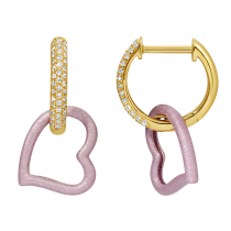 14k Yellow Gold Pink Color Rhodium With Sparkle Sand Finished Diamond Huggie Earrings