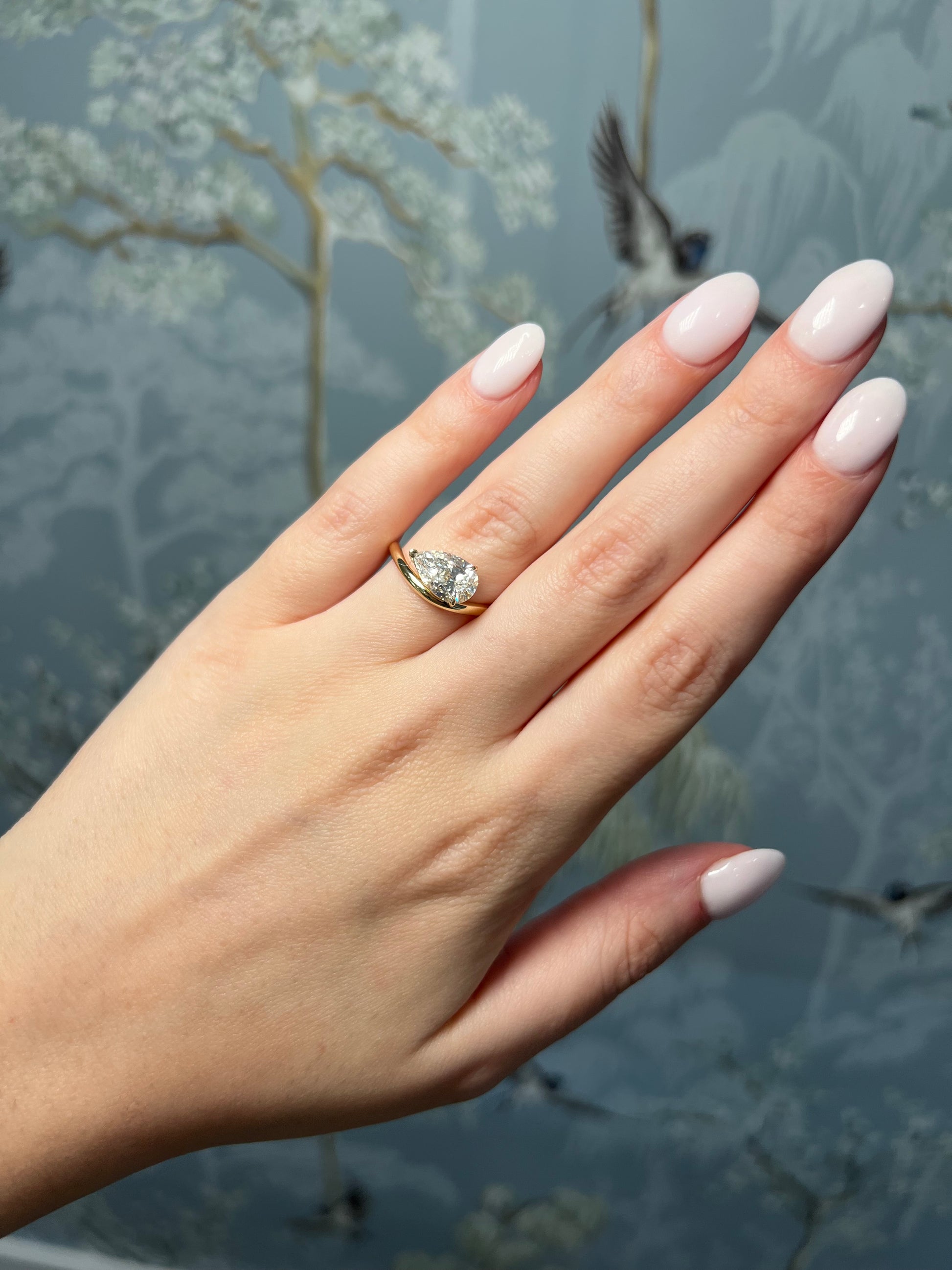 Gold Wave Ring with 2ct Pear Diamond
