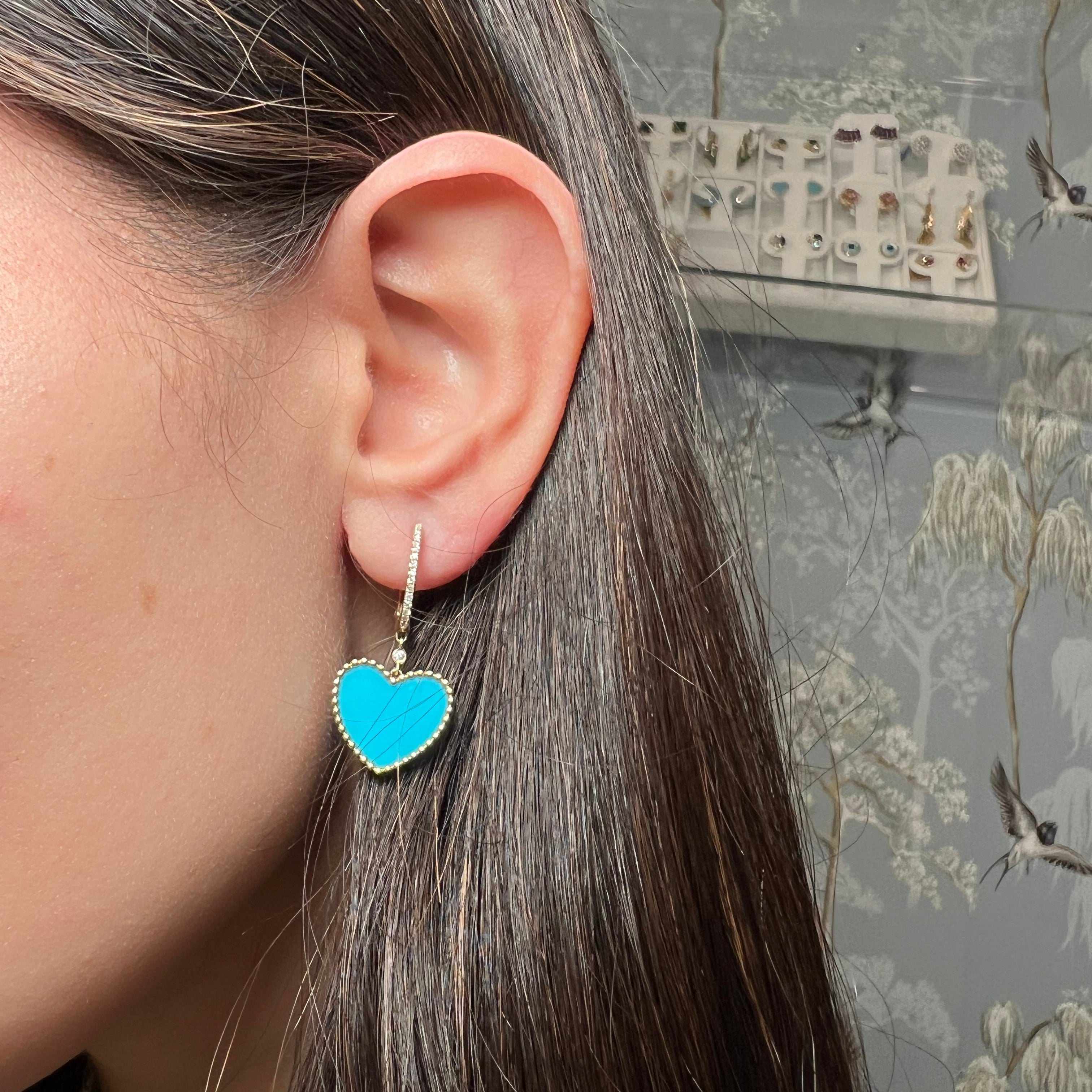Turquoise Heart Hanging Huggie Earring