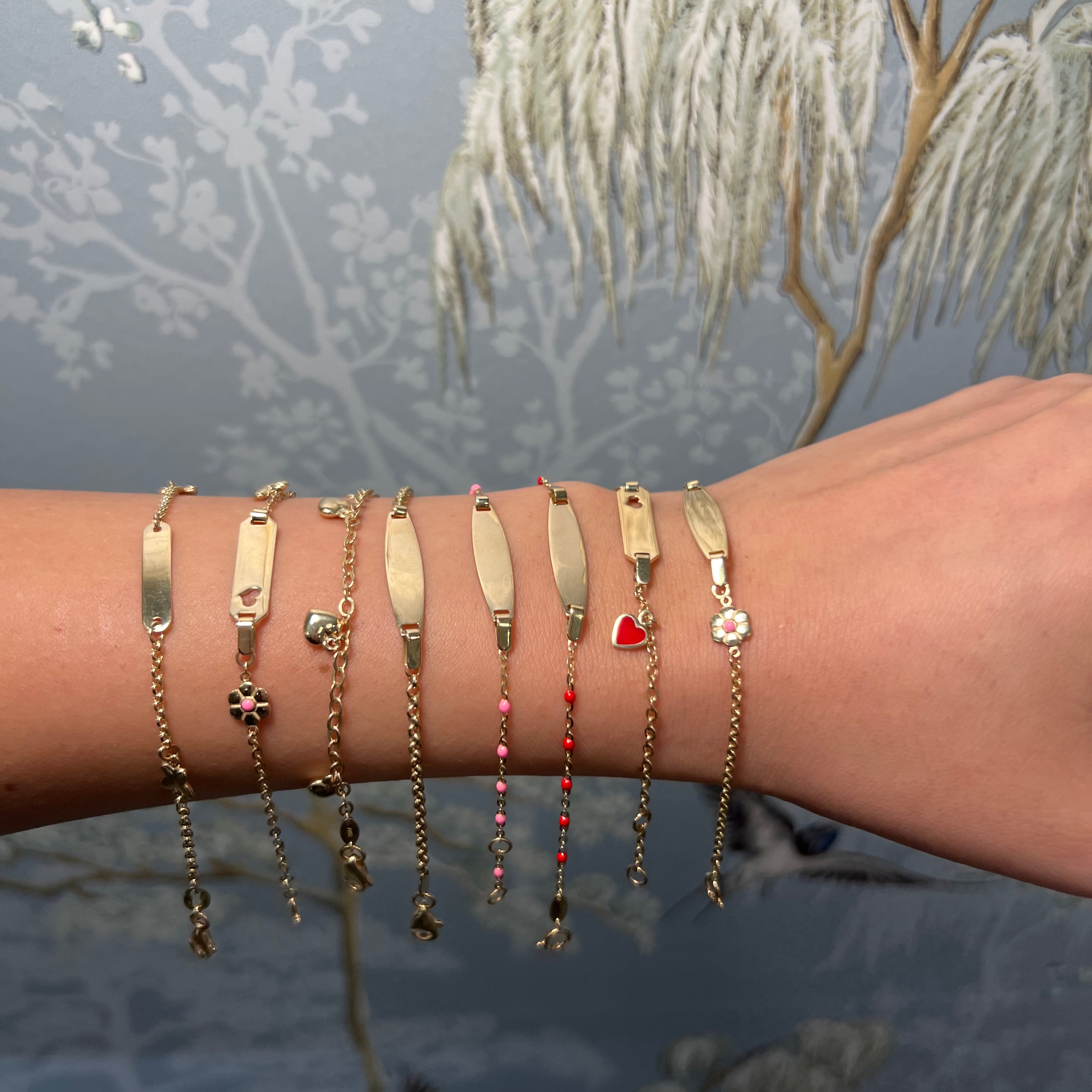 14k Yellow Gold Pink Beaded Baby Id Bracelet