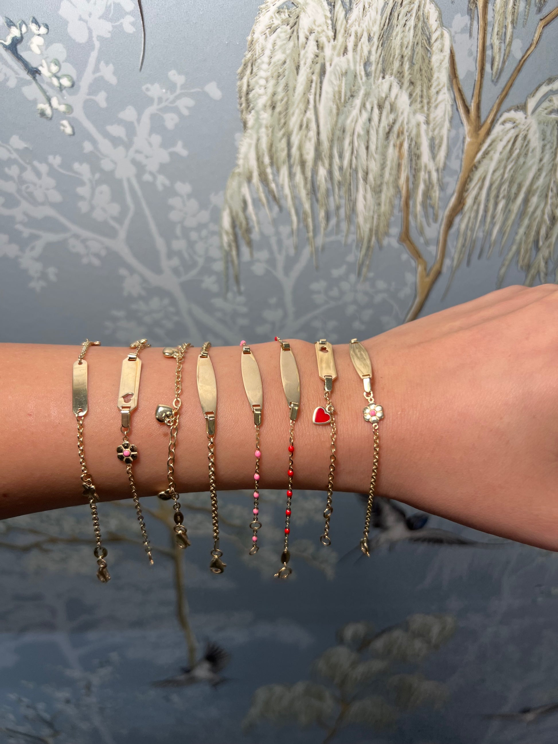 14k Yellow Gold ID Butterfly and Heart Bracelet