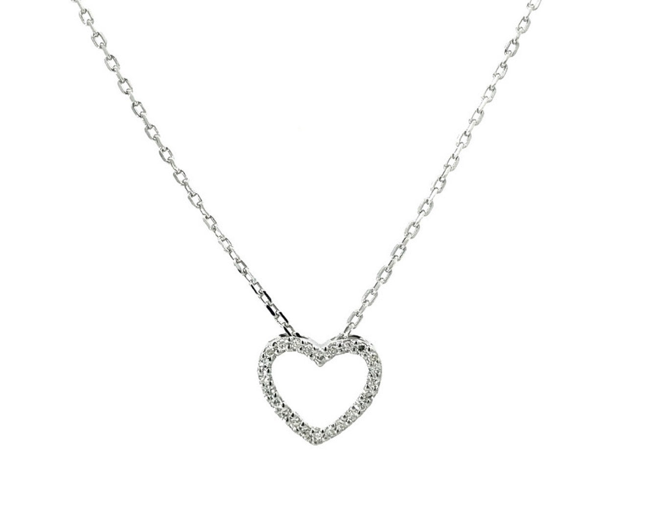 Sterling Silver Heart Single Prong Diamond Necklace