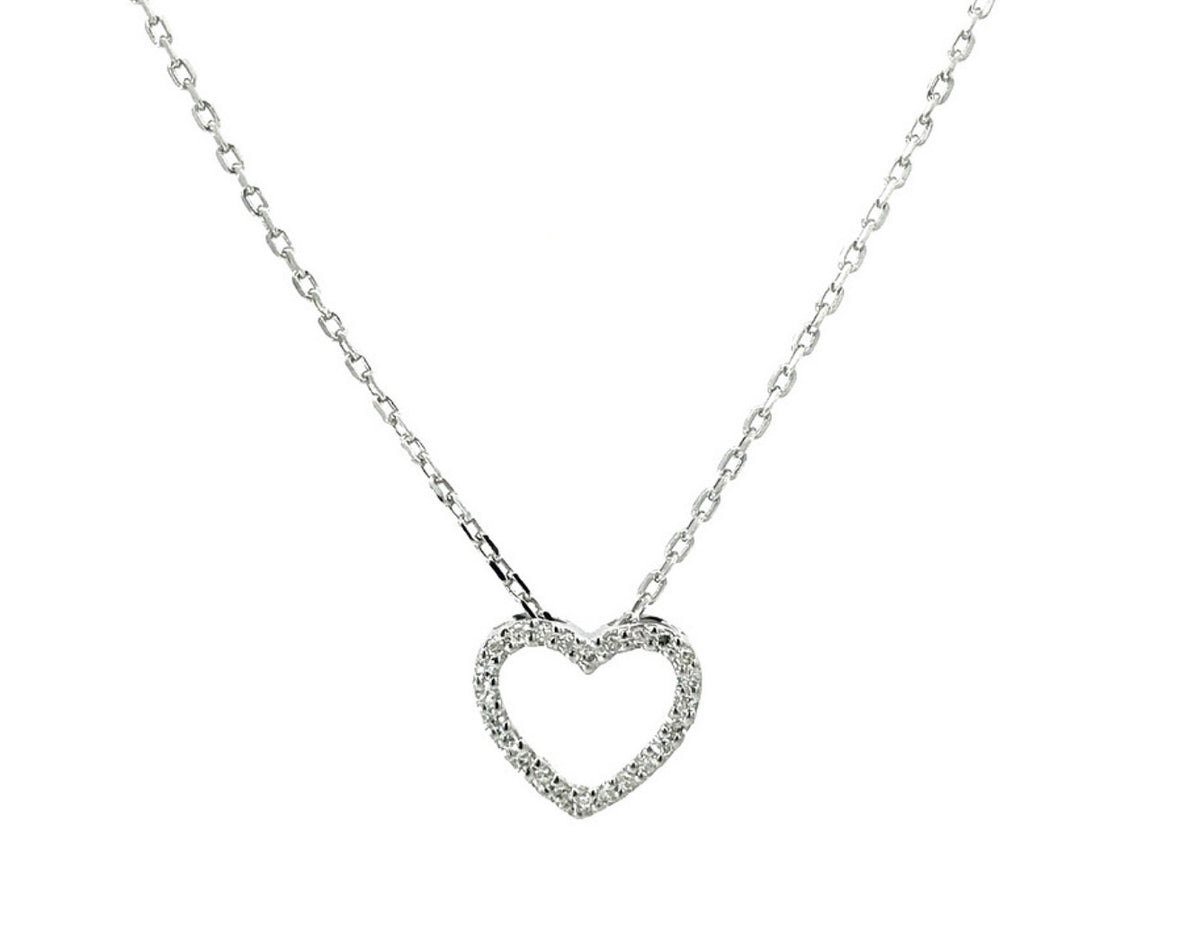 Sterling Silver Heart Single Prong Diamond Necklace