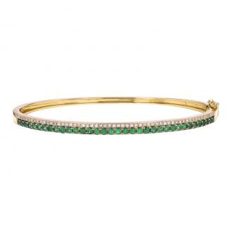 14k Yellow Gold Emerald & Diamond Bangle