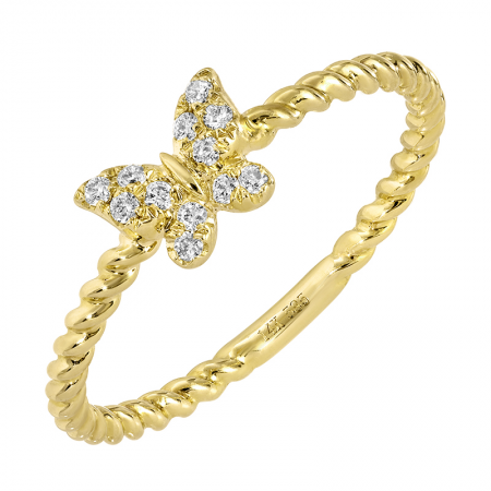 14k Yellow Gold Twist Detail Butterfly Diamond Ring