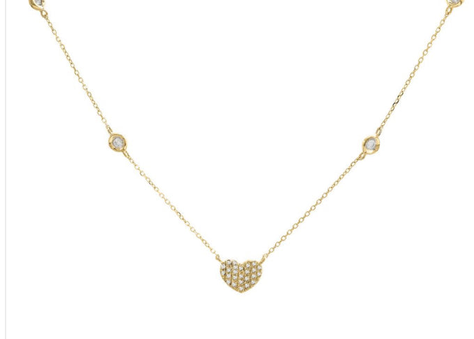 Yellow Gold Heart Single Pave Diamond Necklace