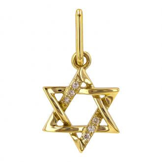 14k Yellow Gold Star Of David Diamond Necklace Charm