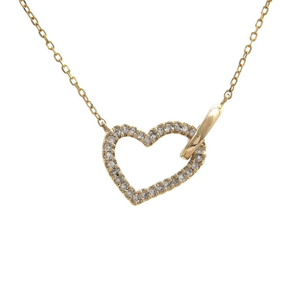 14k Yellow Gold Pave Diamond Open Heart Necklace