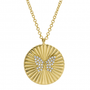 14k Yellow Gold Hand Made Lines / Fluted Butterfly Disc Diamond Necklace