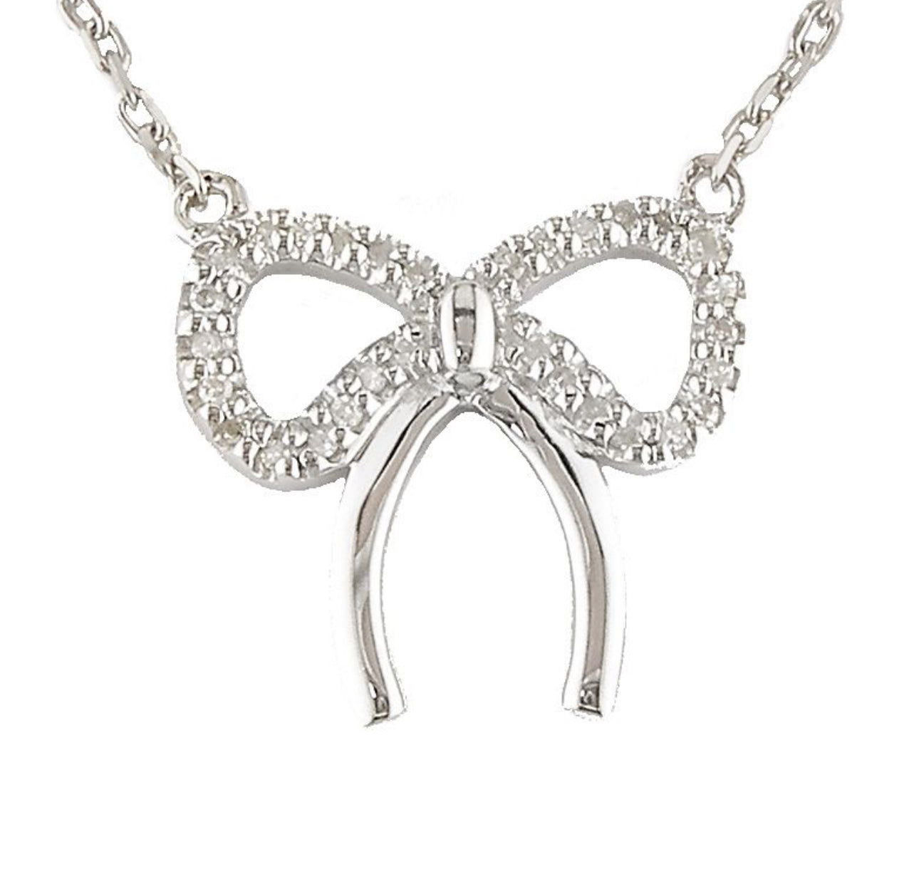 Silver Diamond Bow Necklace