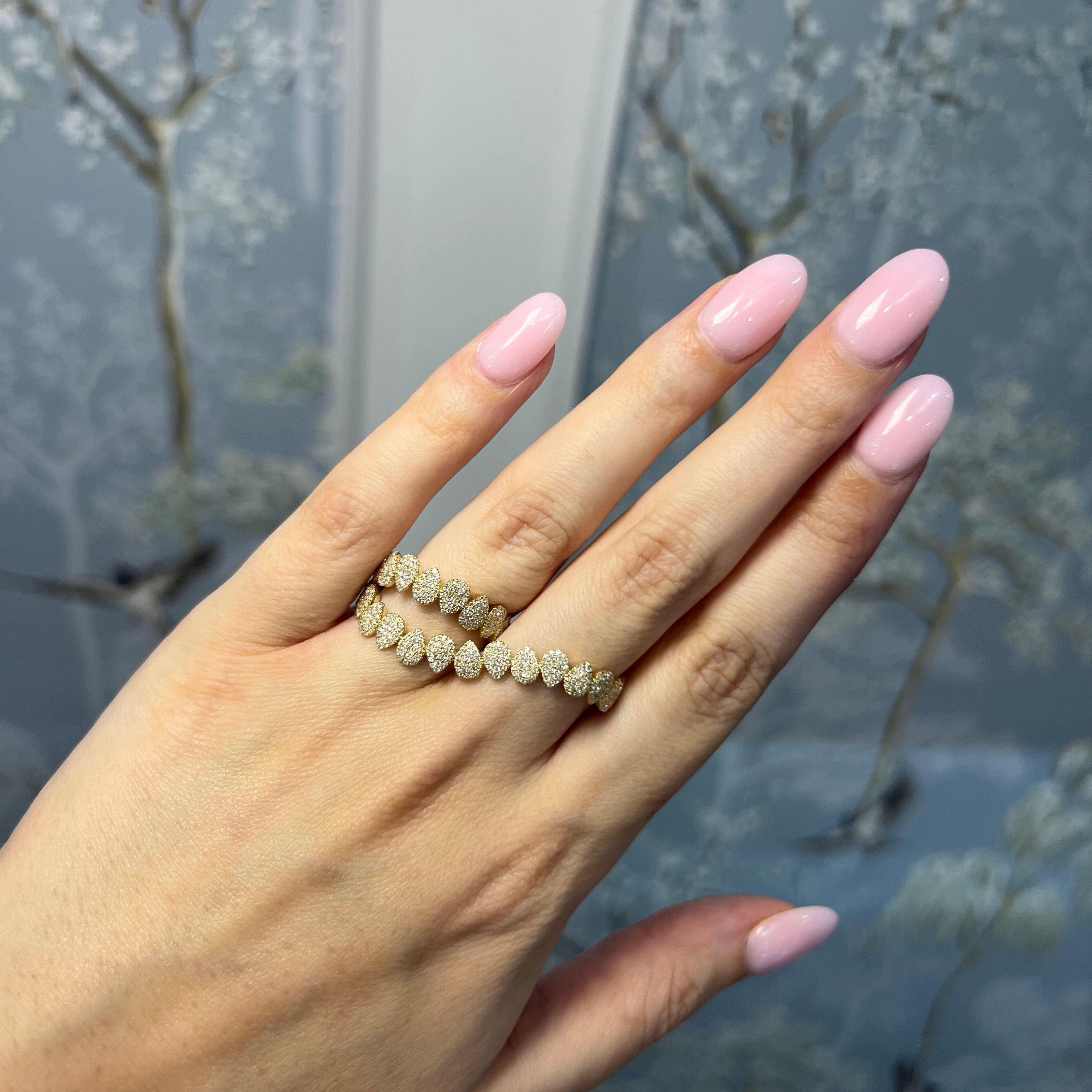 Yellow Gold Pave Pears Double Ring