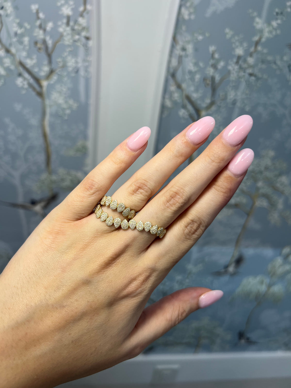 Yellow Gold Pave Pears Double Ring