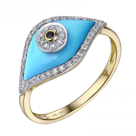 14k Yellow Gold Turquoise Evil Eye Gemstone Ring