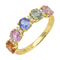 14k Yellow Gold Multi Sapphire Diamond Ring