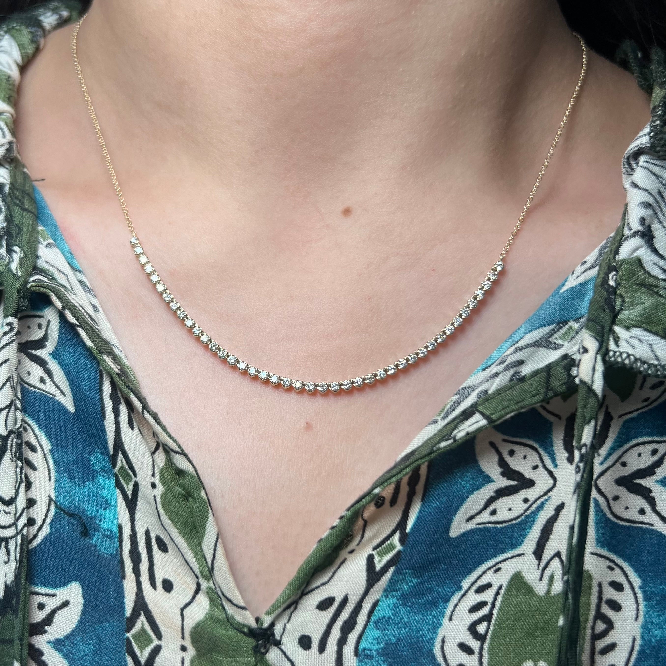 14k Yellow Gold Crown Prong Diamond Tennis Chain Necklace