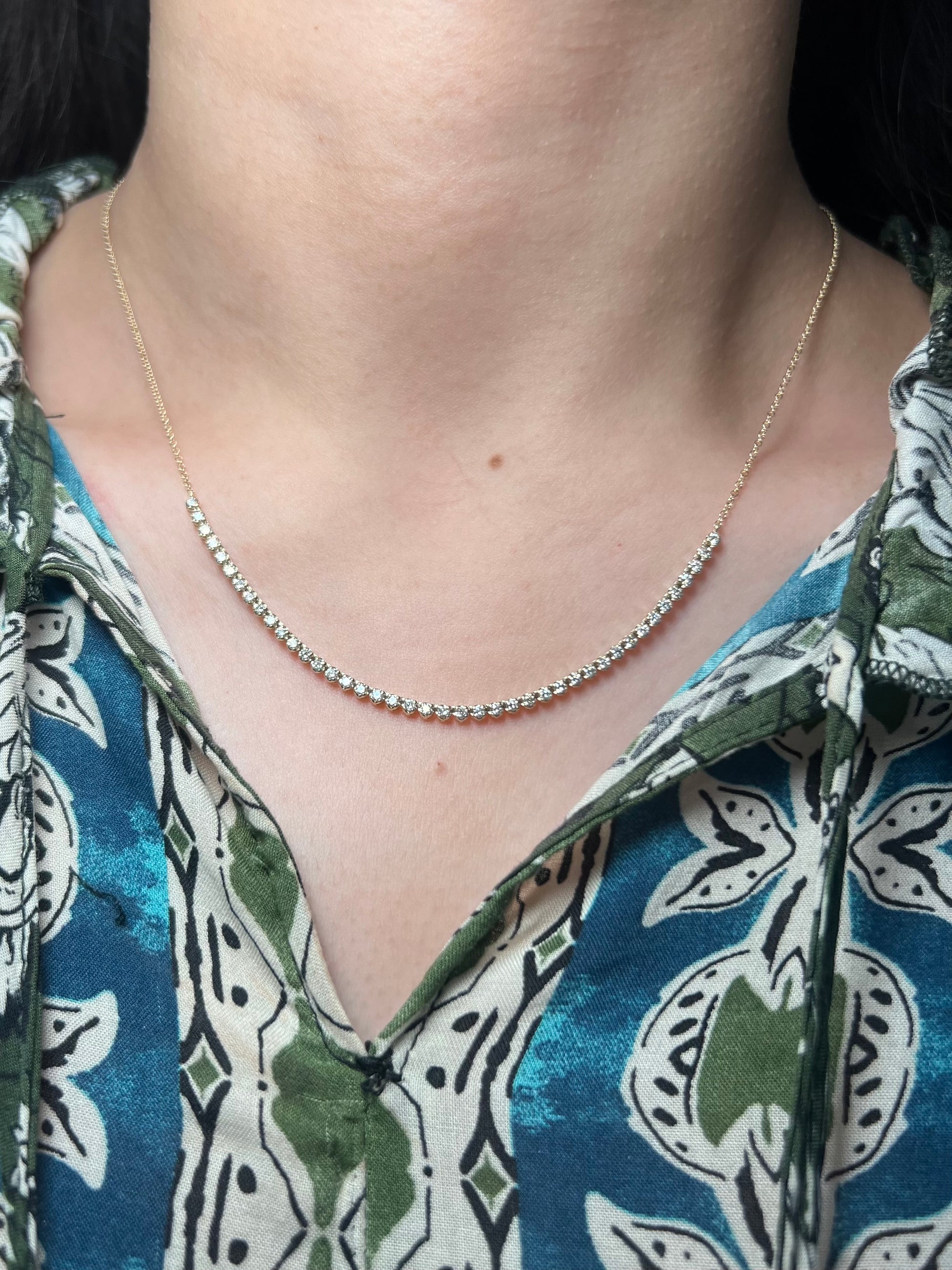 14k Yellow Gold Crown Prong Diamond Tennis Chain Necklace