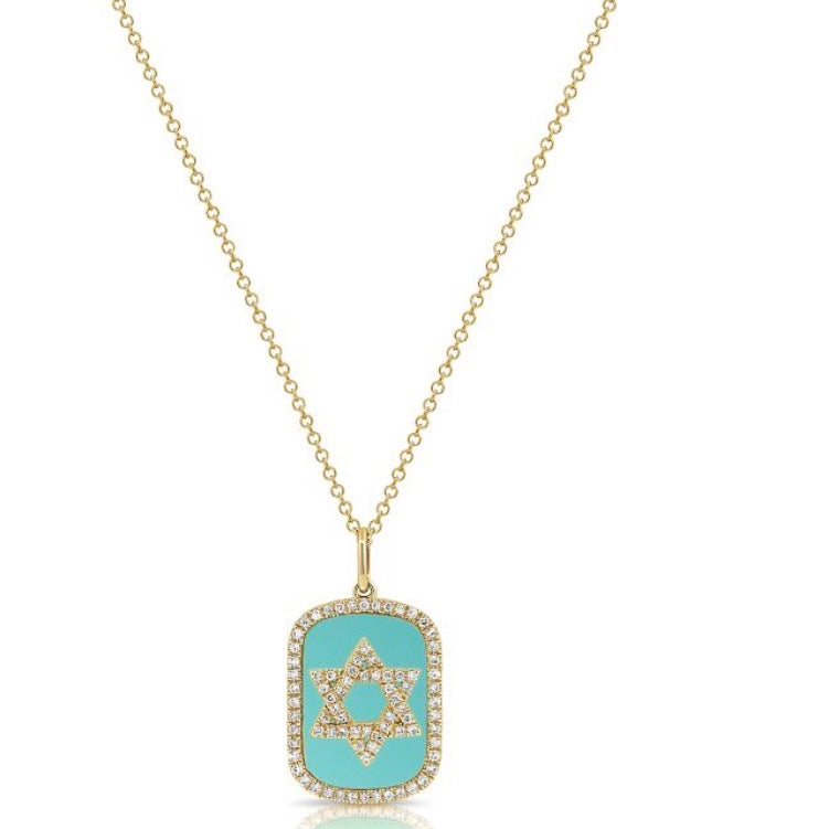 2.57CT TURQUOISE AND DIAMOND STAR OF DAVID PENDANT NECKLACE
