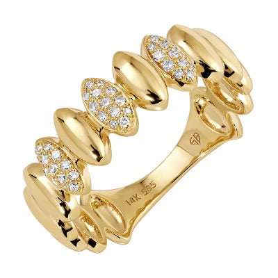 14K Yellow Gold Oval and Pave Diamond Ring