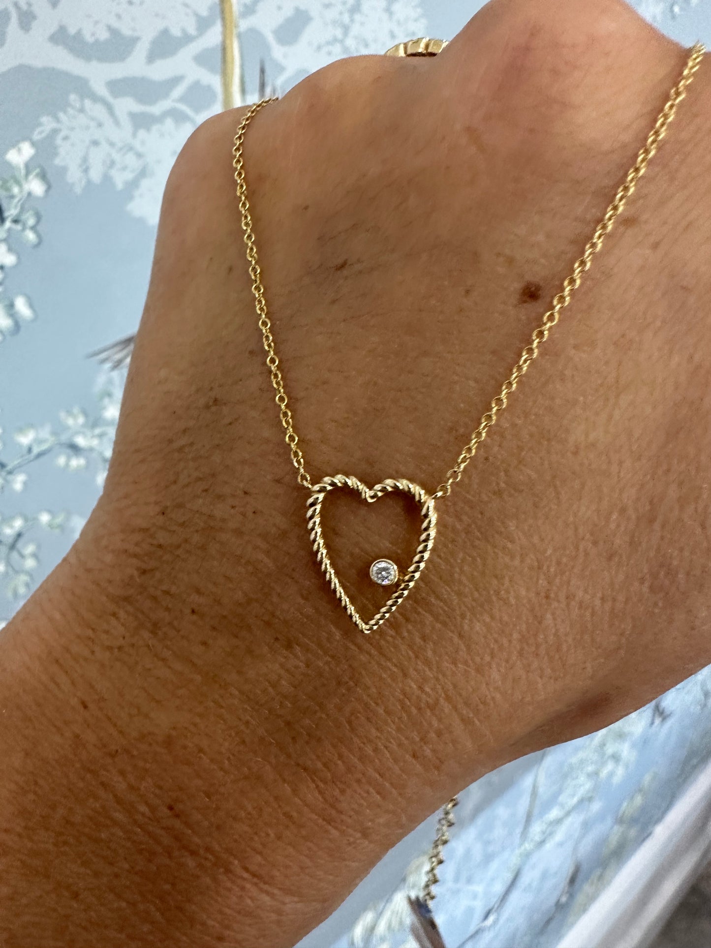 14k Gold Open Heart and Diamond Necklace