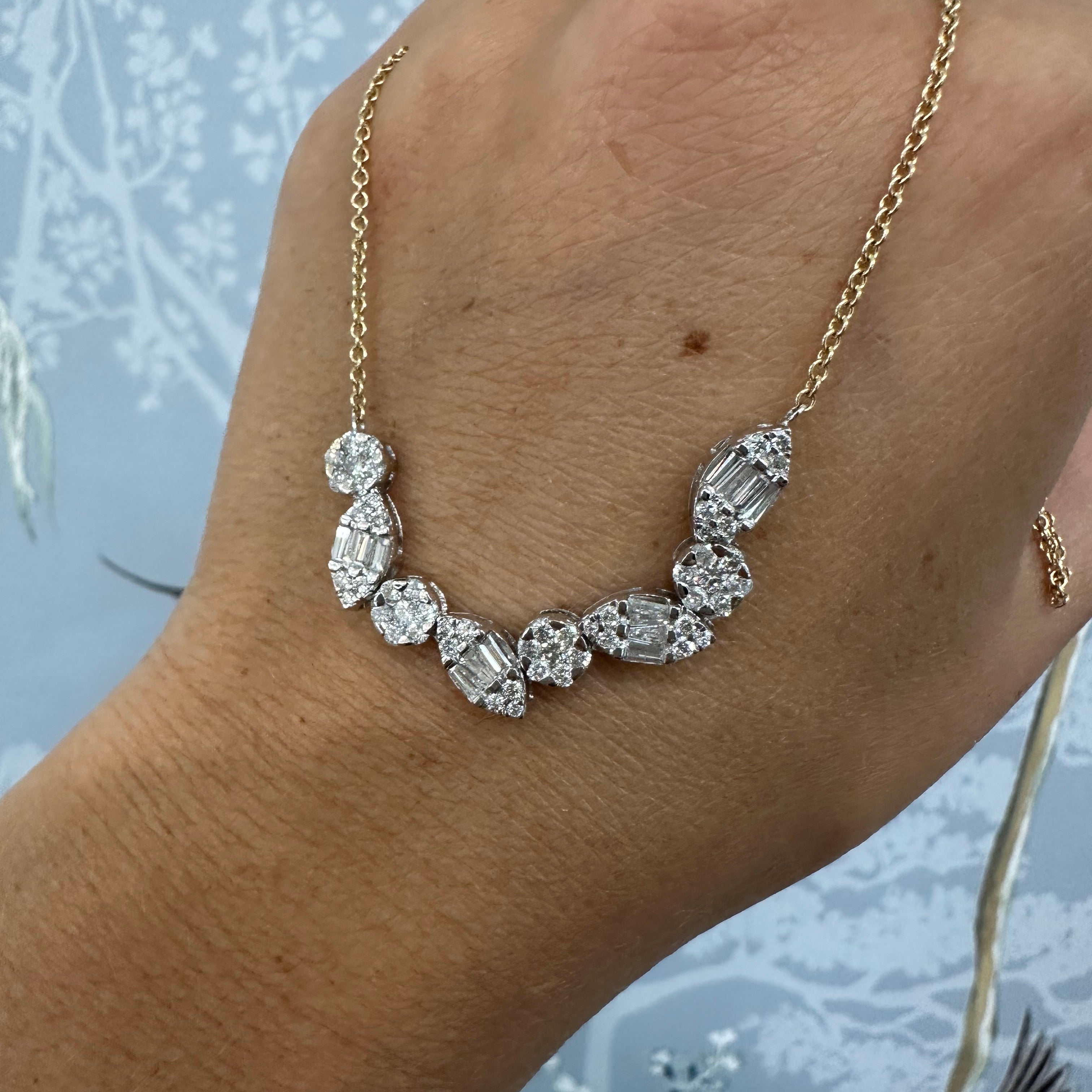 14k Alternating Baguette 9 Stone Diamond Necklace