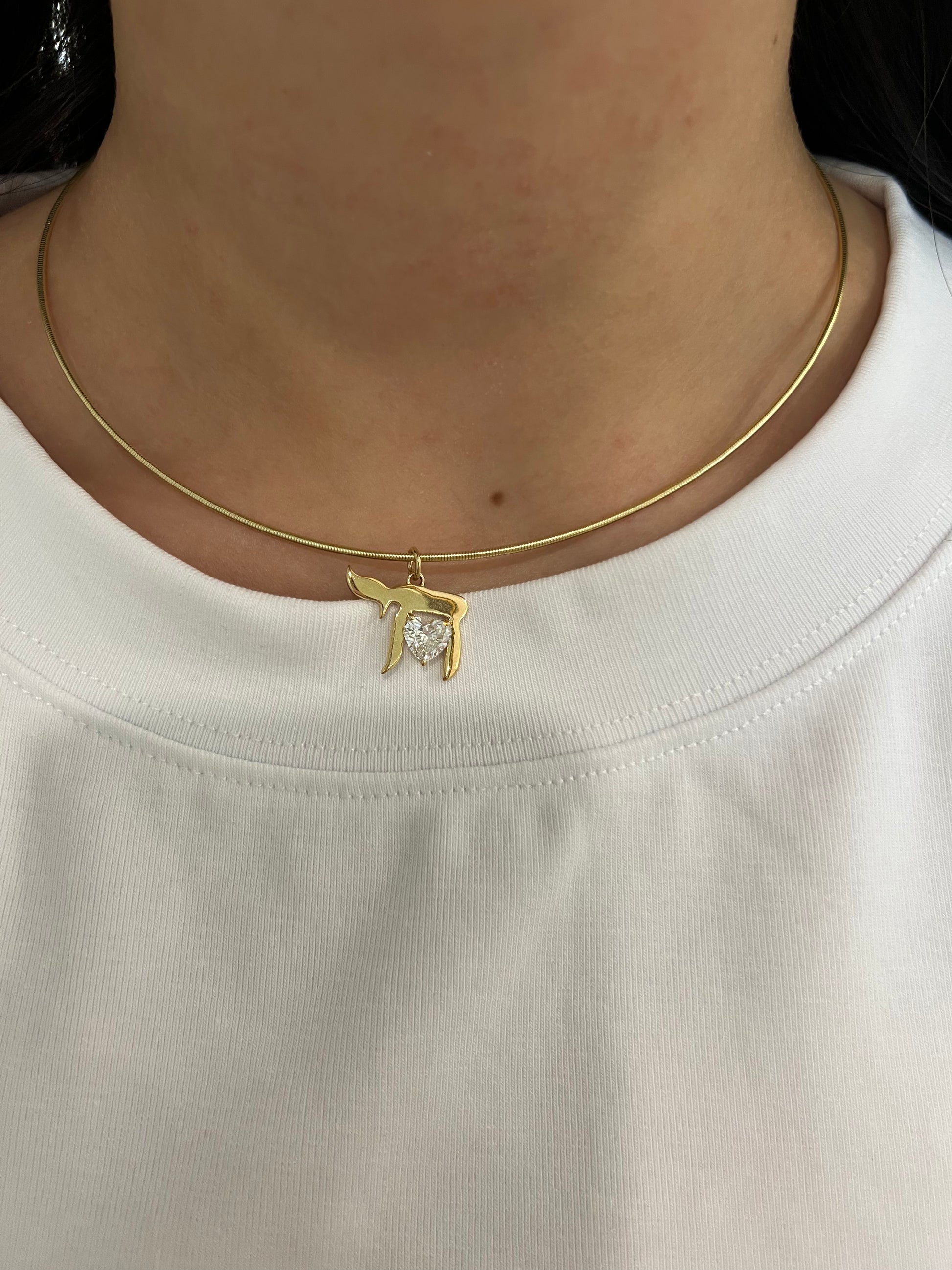 14k Yellow Gold Chai with Diamond Heart Charm