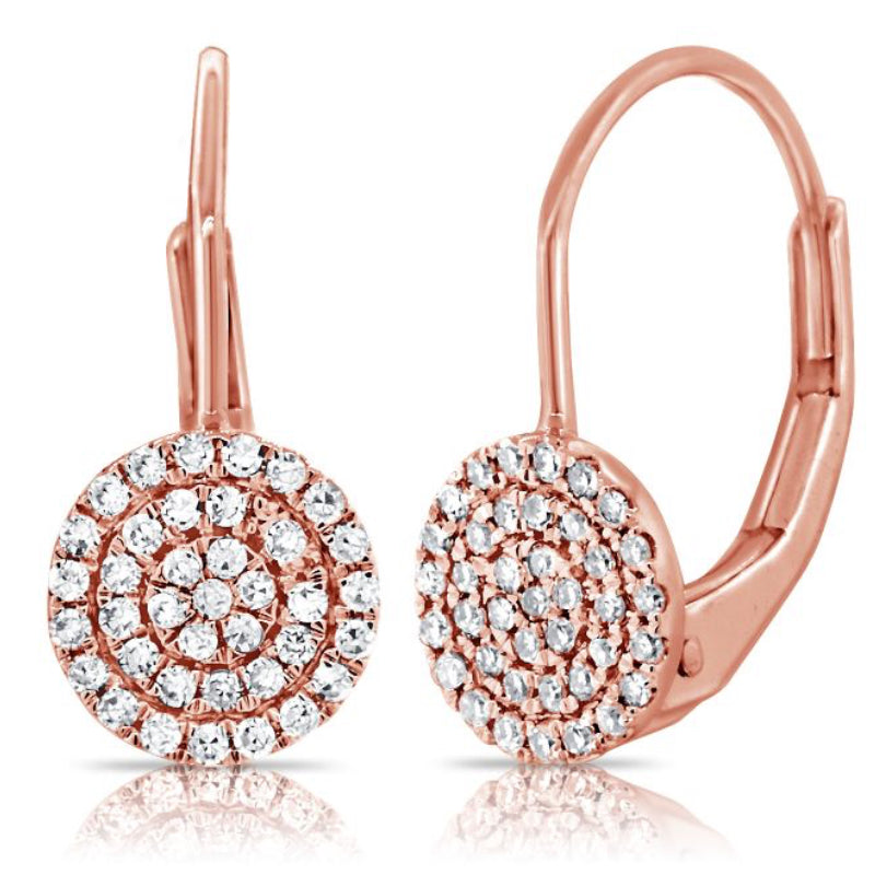 ROSE GOLD DIAMOND CIRCLE PAVE LEVERBACK EARRINGS
