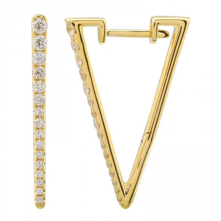14k Yellow Gold Diamond Hoop V Earrings