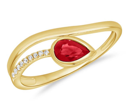 14k yellow gold ruby pear ring