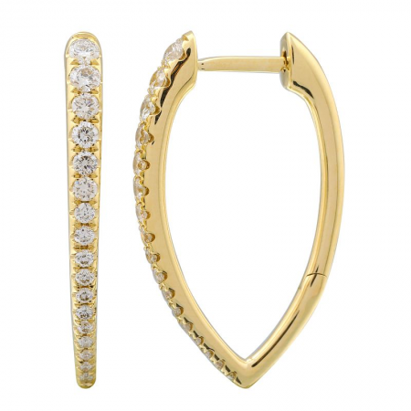 14k Yellow Gold Diamond  Hoop Point Earrings